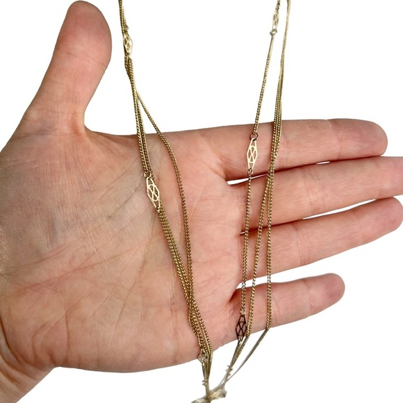 Gold Tone Multi Strand Gray Rhinestone Twisted Dangle Pendant Necklace - Picture 5 of 9